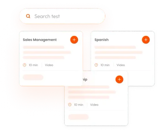 Online assessment platform UI with searchable test categories
